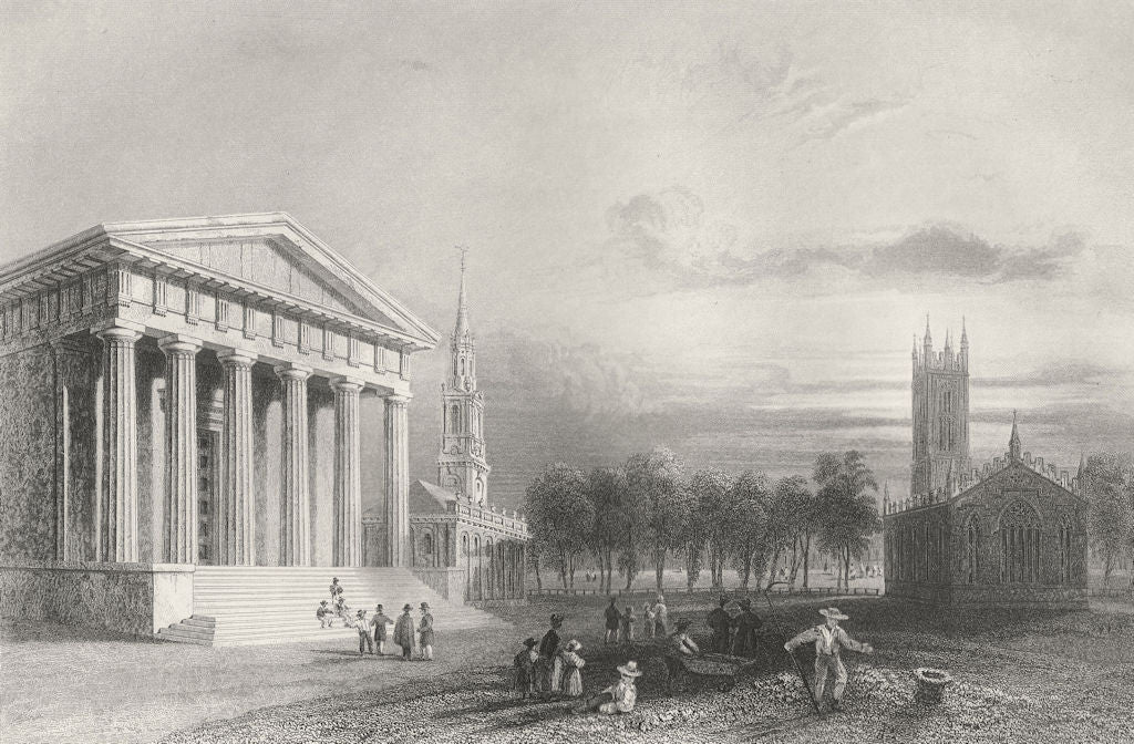 The Gothic Church (Newhaven), Connecticut. WH BARTLETT 1840 old antique print